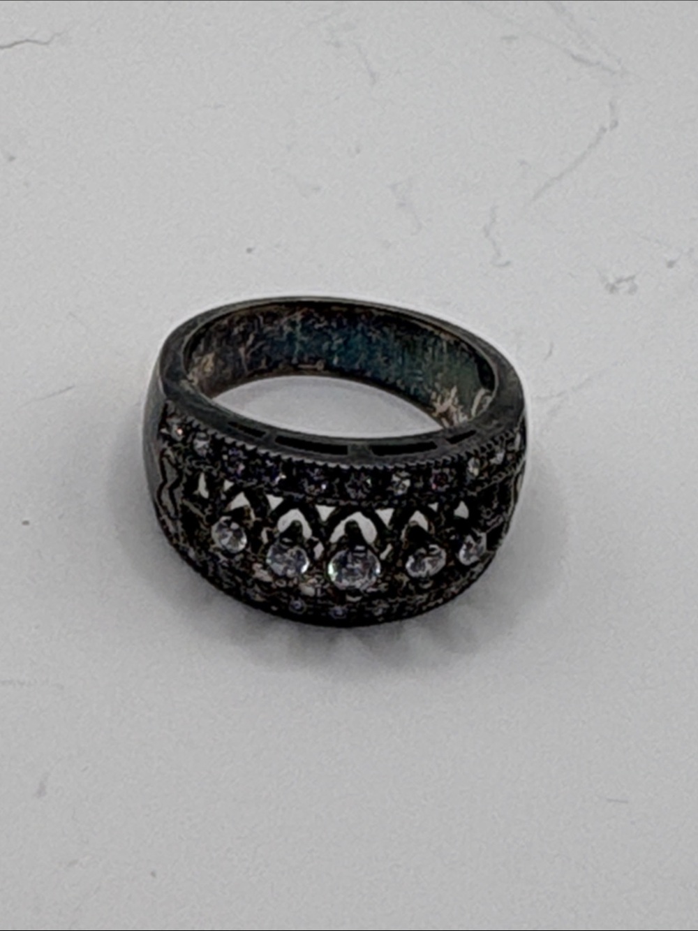 Vintage Cubic Zirconia Sterling Silver Full Eternity Band Ring, Size 10